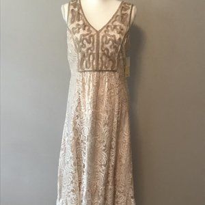 Reba beige lace dress with embroidered front